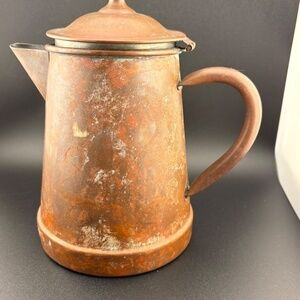 Antique Copper Coffee/Tea Pot Tagus R97 With Lid and Brass Handle Portugal 8"